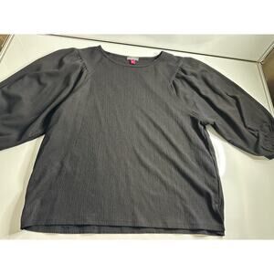 Vince Camuto cute doll puff shoulder black blouse top crew neck 3/4 sleeve